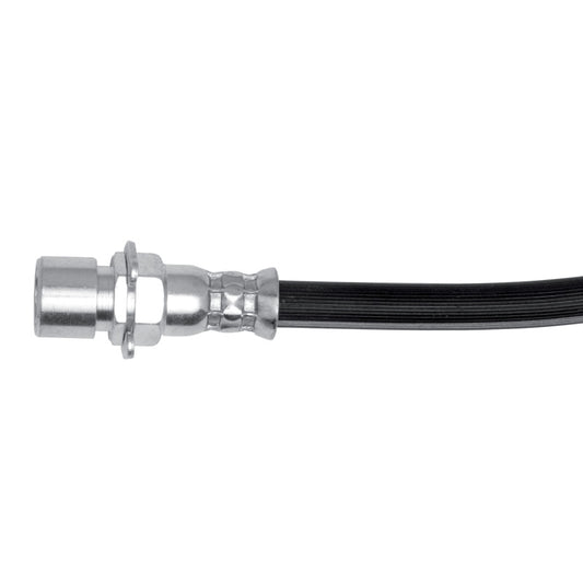 DFC Cadillac SRX rear right brake hose from brake line kit, showing the flexible rubber and metal fittings for brake system.