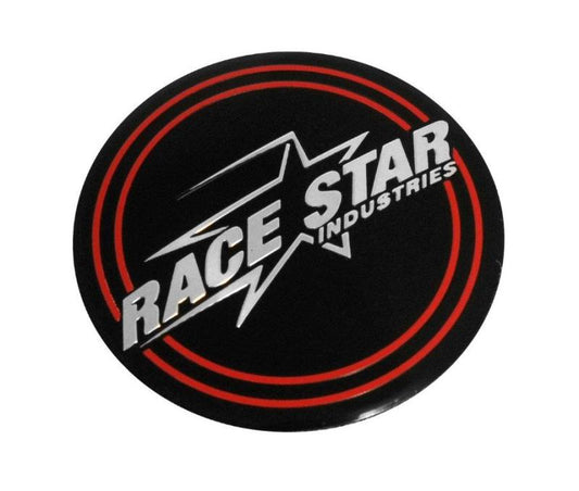 Race Star 2-inch replacement wheel center cap with medallion, designed for Race Star wheel centers, featuring a sleek metallic finish.