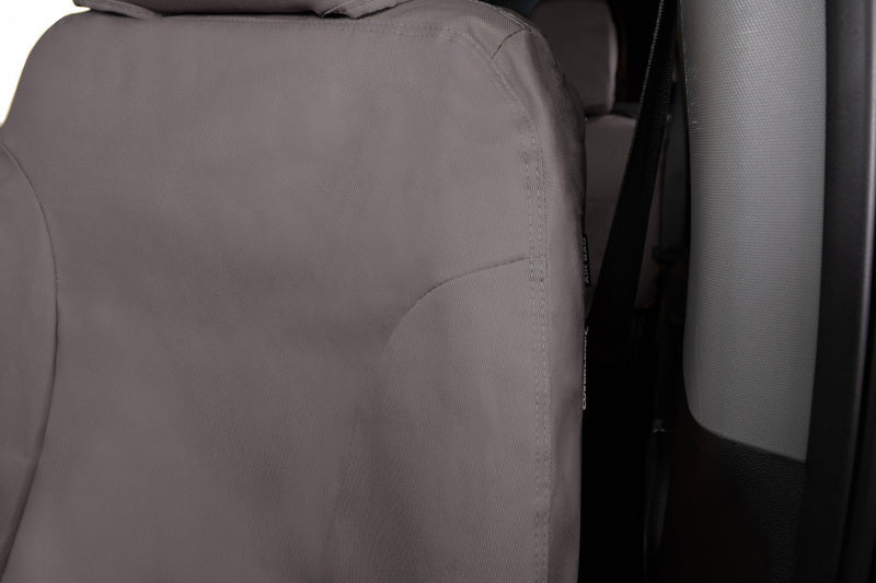 Covercraft Dodge RAM 5500 front seat covers in Misty Grey, custom polycotton seat protectors for the front row.