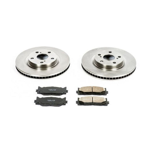 PowerStop OE front brake kit for Lexus ES300h (2013-2018) with brake rotors and pads, designed for reliable stopping performance.