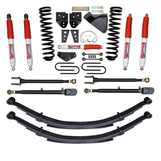 Skyjacker 8.5-inch lift kit installed on a Ford F350 4WD gas truck, showcasing the lifted suspension and upgraded ride height.