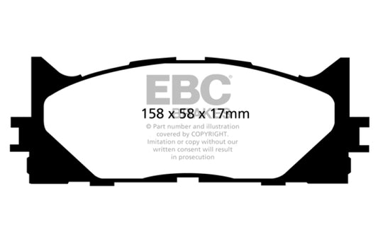 EBC 13+ Lexus ES300h 2.5 Hybrid Greenstuff front brake pads, high-performance automotive brake components.
