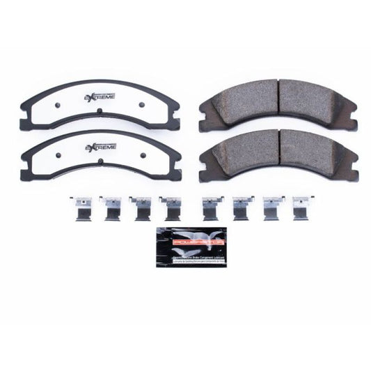 PowerStop rear Z36 performance brake pads with hardware for Ford E-450 Super Duty trucks, designed for towing and heavy-duty braking.