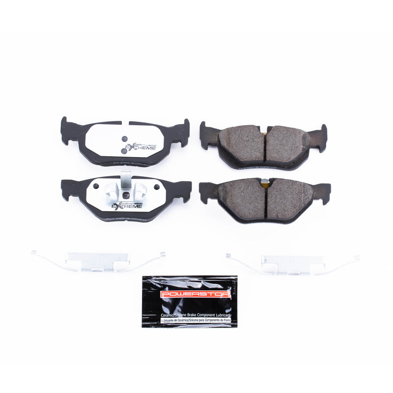 PowerStop 07-09 BMW 323i rear Z26 Extreme Street brake pads with hardware, high-performance brake replacement with detailed components.