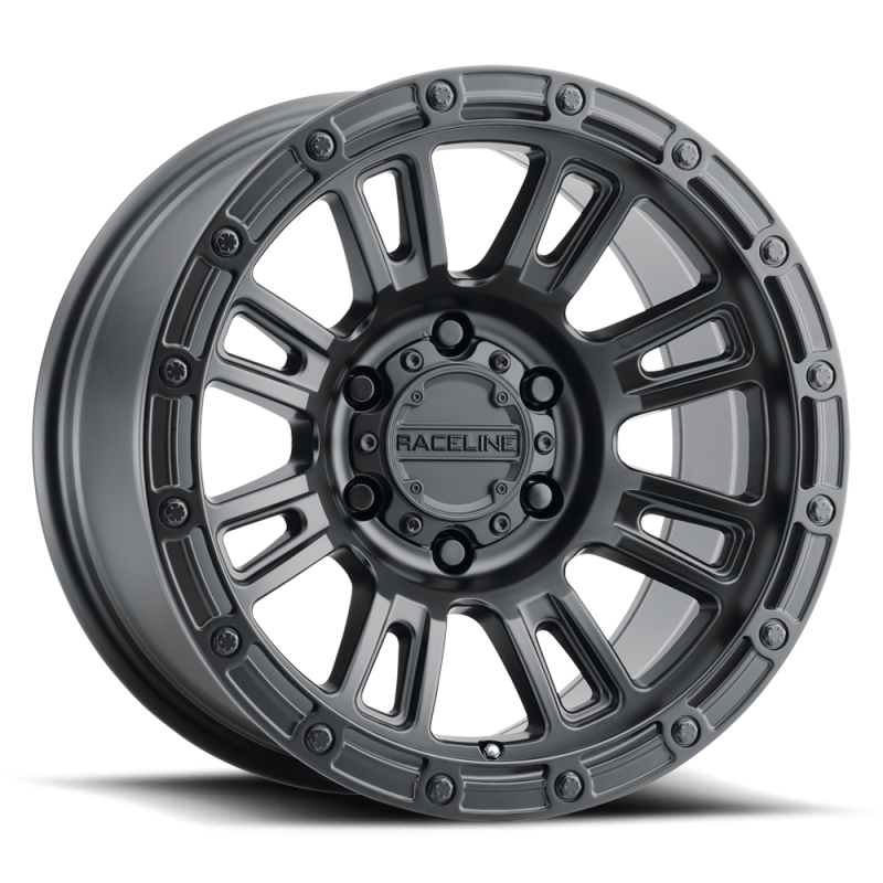 Raceline 956B Compass 18x9 inch satin black cast wheel with 8x170 bolt pattern and -12mm offset for off-road vehicles