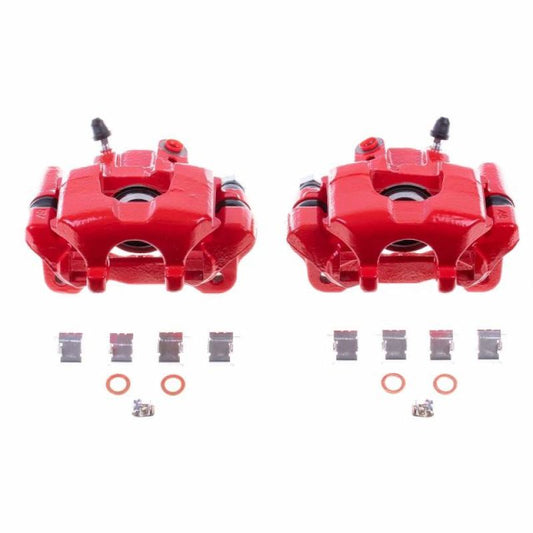 Pair of PowerStop rear red brake calipers with brackets for 2005-2010 Scion tC, performance replacement brake components