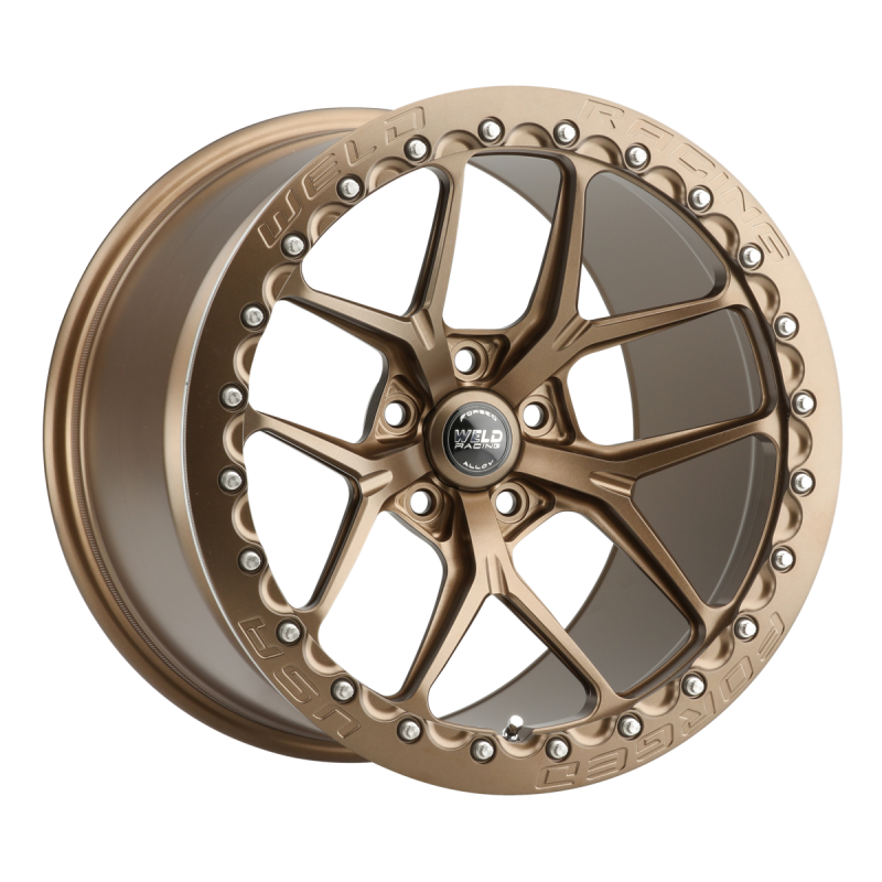 Weld RM105 forged wheel 18x10 satin bronze finish with 5x4.5 bolt pattern and 66.6mm hub bore, non-blast wheel design.
