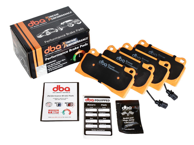 DBA performance rear brake pads for Ford Mustang GT 2015-2017 V8 with Brembo brakes, designed for high-performance braking.