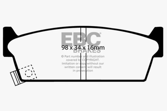 EBC Redstuff rear brake pads for Infiniti M30 3.0, performance brake pads with red friction material, visible shape and mounting holes.