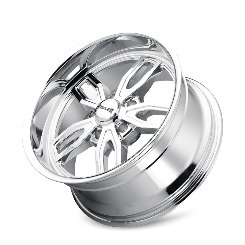 Ridler 608 chrome cast wheel, 20x8.5 inches, 5x127 bolt pattern, 0mm offset, 78.3mm hub, automotive wheel image