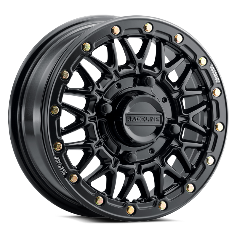 Raceline A15 Omega forged wheels, 15x8 inches, gloss black finish, 4x156 bolt pattern, 0mm offset, 132.5mm bore, automotive wheel