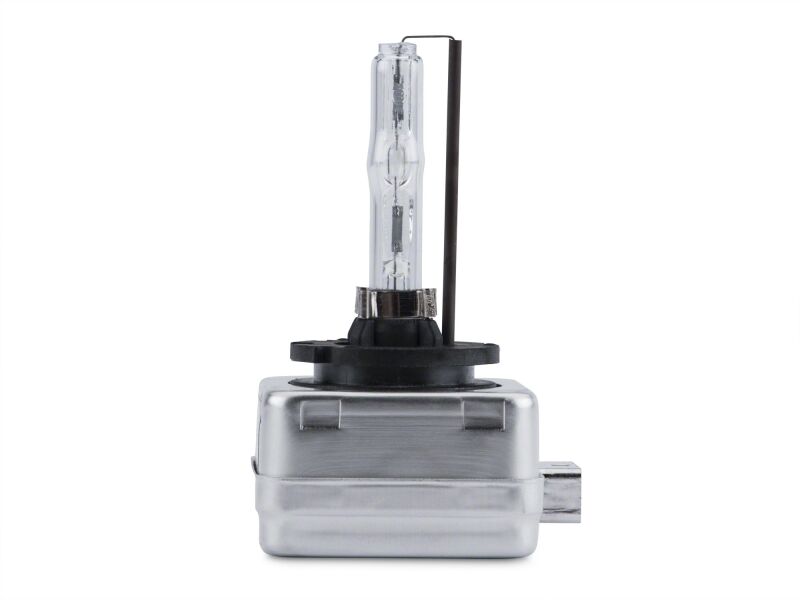 Raxiom Ford Mustang Axial Series HID bulb upgrade with 6000K color temperature, featuring a close-up of the high-intensity bulb.