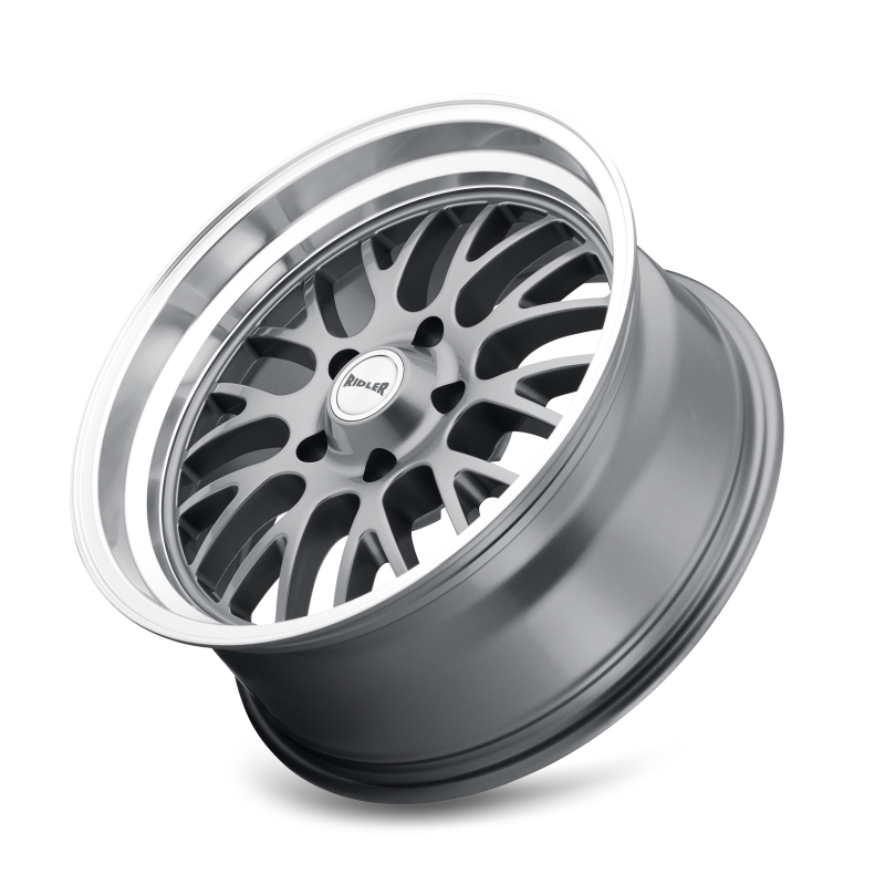Ridler 607 20x8.5 cast wheel in gloss grey with machined face, 5x127 bolt pattern, 0mm offset, and 83.82mm hub bore.