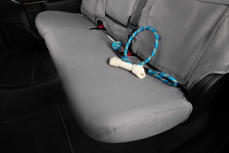 Grey Covercraft SeatSaver front seat covers for 2017-2019 Chevrolet Silverado, made of durable polycotton fabric.