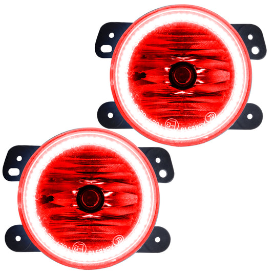 Oracle Lighting LED halo fog lights for Jeep Wrangler JK, pre-assembled with red halos, designed for enhanced visibility and style.