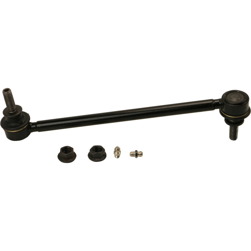 Moog Ford Fiesta 2011-2019 front sway bar endlink kit showing metal links with mounting bushings and bolts.