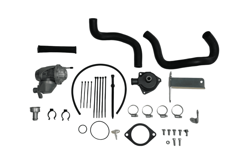 HKS Super SQV4 blow off valve return kit for FL5, aftermarket turbocharger upgrade, with metal components and hoses visible.