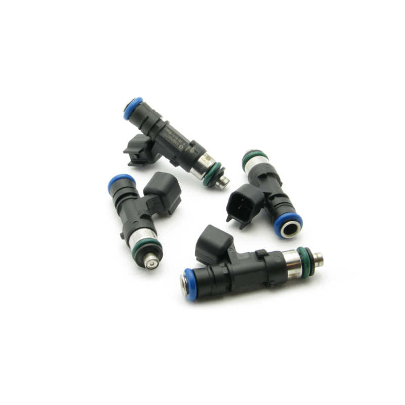 DeatschWerks Bosch EV14 48mm fuel injectors set of 4 for 4-cylinder engines, featuring high-flow 72lb/hr capacity.