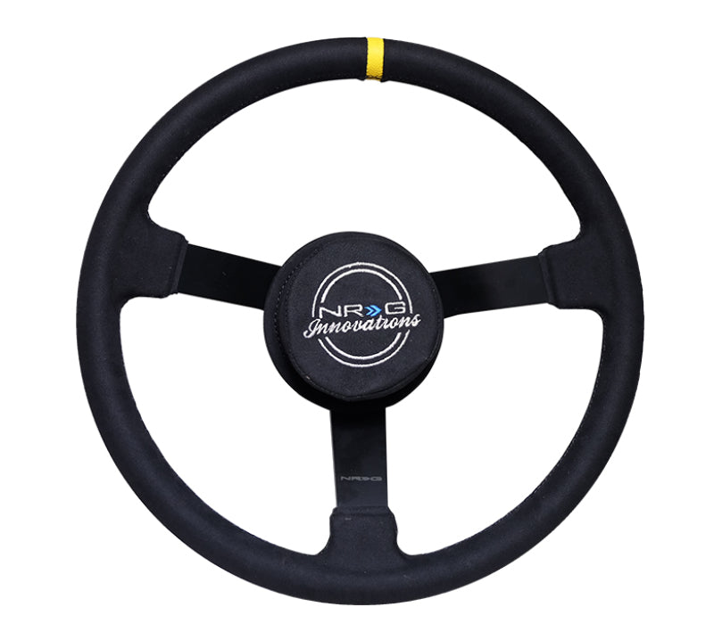 NRG reinforced 380mm NASCAR-style steering wheel with Alcantara grip, 3 spokes, removable crushed pad, and NRG logo.