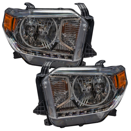 Oracle Lighting Toyota Tundra headlights with ColorSHIFT SMD HL bulbs and BC1 controller, showing vibrant lighting effects.