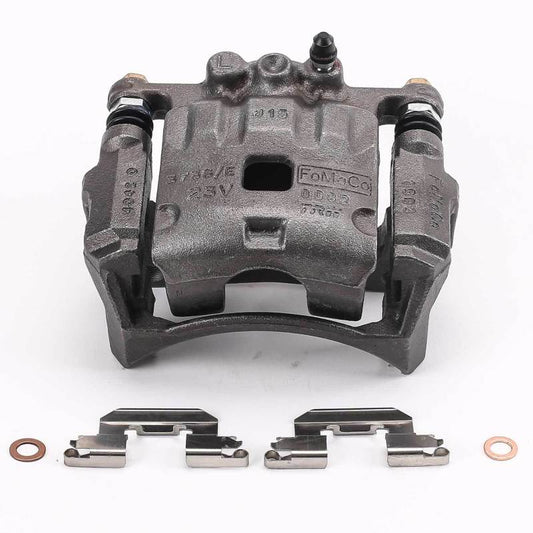 PowerStop front left OE brake caliper with bracket for Ford Fiesta 2011-2017, showing the caliper assembly and mounting components.