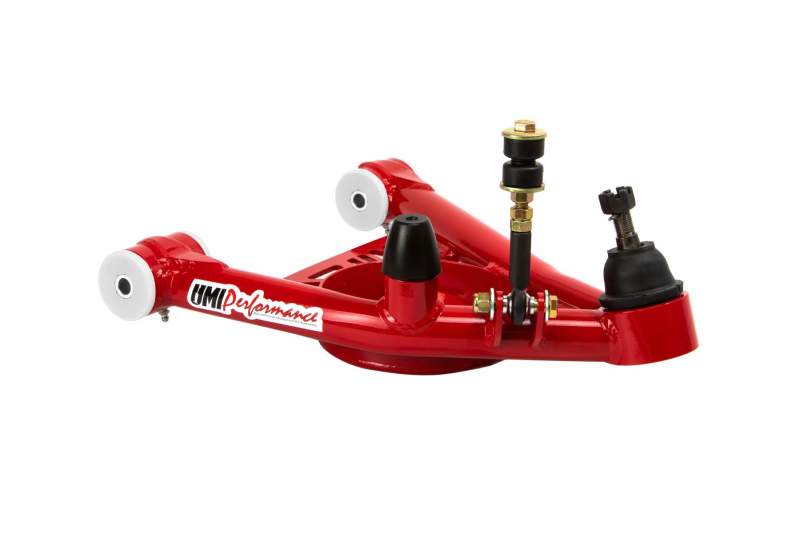 UMI Performance tubular lower control arms for G-Body and S10 trucks, featuring Delrin bushings for improved handling.