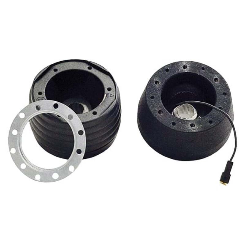 Black Sparco steering wheel hub for Honda UTV, shown with mounting points and durable construction for off-road use.