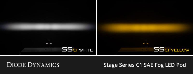 Diode Dynamics 23-24 Toyota GR Corolla SSC1 LED fog lights in white with SAE certification, installed on the vehicle's front bumper.