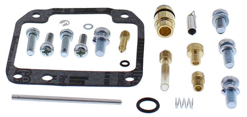 All Balls Racing Kawasaki BN125 carburetor rebuild kit with gaskets and parts for 2001-2007 model motorcycle engine.