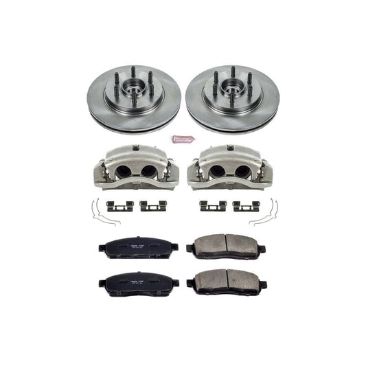 PowerStop OE brake rotors for 2004 Ford F-150 front Autospecialty kit with calipers, showing clean, new disc brake components.