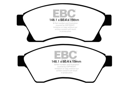 EBC Greenstuff front brake pads for Chevrolet Cruze 1.4 Turbo, 10.9-inch front rotor, high-performance brake pads.