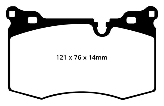EBC Mini Hardtop 1.6 Turbo front brake pads with red EBC Redstuff performance brake pads for enhanced stopping power.