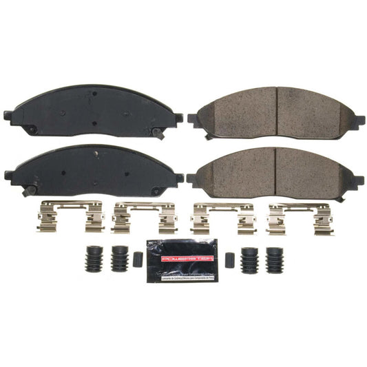 PowerStop Z23 Evo Sport front brake pads with hardware for Chrysler Pacifica 2020-2023, high-performance brake replacement.
