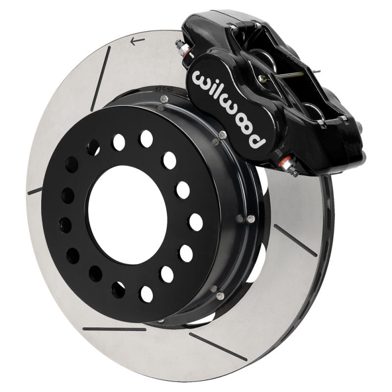 Wilwood Ford Mustang II forged Dynalite big brake kit with black finish, featuring 11.38-inch slotted front rotors and brake calipers
