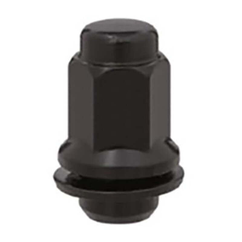 Black Method Lug Nut with M14x1.5 mag shank for dually Sprinter wheels, designed for secure fit and vehicle compatibility.