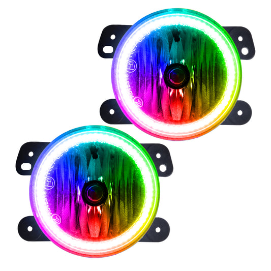 Oracle Lighting Jeep Wrangler JK fog lights with ColorSHIFT dynamic SMD LEDs, showcasing vibrant lighting effects on the fog light assembly.