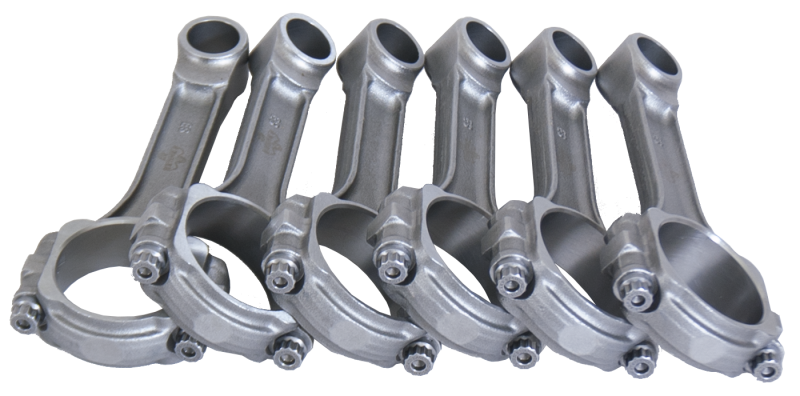 Eagle Jeep 4.2L forged I-beam connecting rods set of 8 for 8-cylinder engines, featuring ARP 8740 fasteners.
