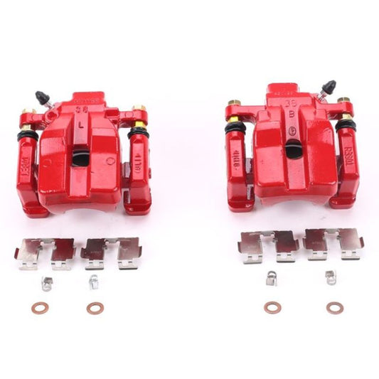 Pair of PowerStop rear red brake calipers with brackets for Lexus ES300h models 2013-2018, performance brake calipers for enhanced stopping power.