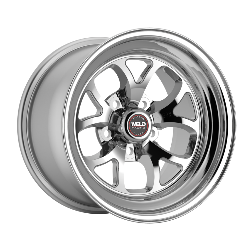 Weld S76 forged wheel with 15x4-inch polished center and shell, 5x114.3 bolt pattern, 1.5 BS, 3.18 HB, non-BL finish