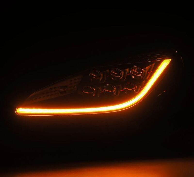 AlphaRex NOVA Series LED projector headlights for 2021-2023 Toyota GR86 and Subaru BRZ in black finish, with sleek geometric design.