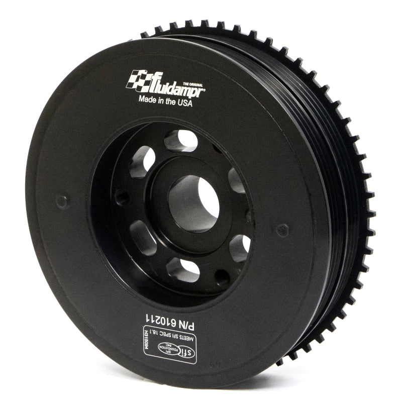 Fluidampr steel internally balanced crankshaft damper for 2013-2018 Ford Focus ST 2.0L and 2015-2023 Ford Mustang 2.3L EcoBoost engines.