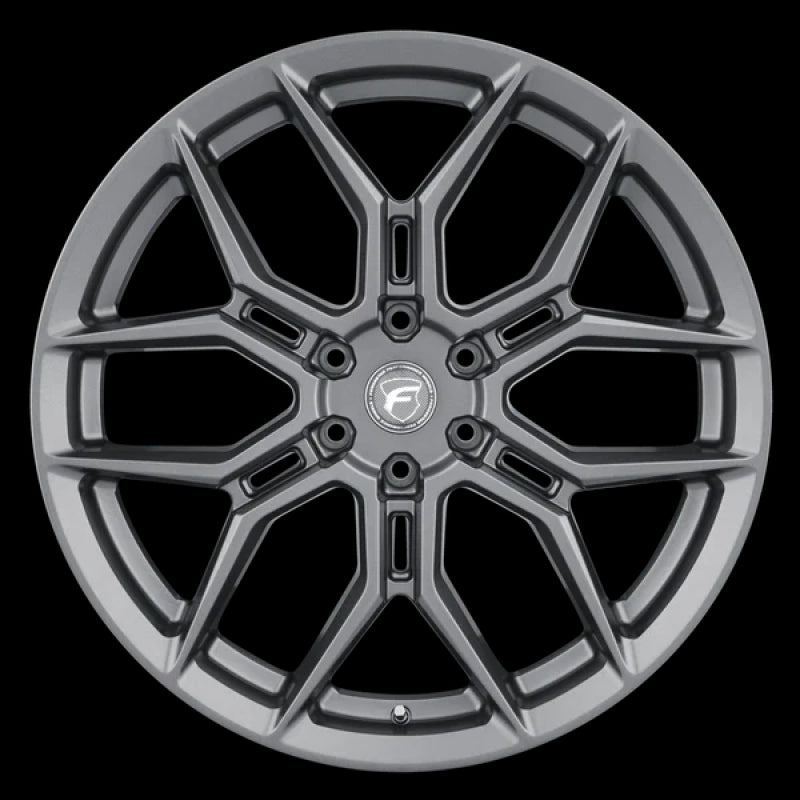 Forgestar X12 22x10 satin anthracite cast wheel with 6x135 bolt pattern, ET30 offset, 6.68-inch backspacing, on a vehicle.