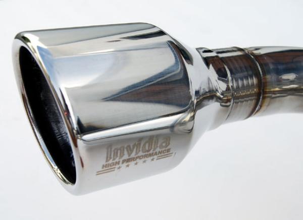Invidia Subaru BRZ and Scion FRS Q300 catback exhaust with rolled stainless steel tips, showcasing the polished exhaust system.