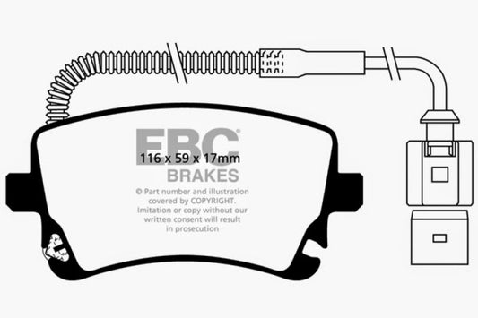 EBC Redstuff rear brake pads for Audi A6 Quattro 3.0 Supercharged, high-performance brake pads with red friction material