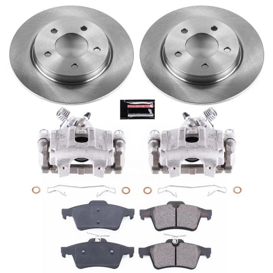 PowerStop rear brake kit for Mazda 3 (2004-2013) with OE-style calipers and brake components, suitable for auto repair and replacement.