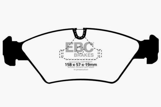 EBC Greenstuff front brake pads for BMW 524 TD 2.4 TD (E28) performance brake pads, shown in the image.