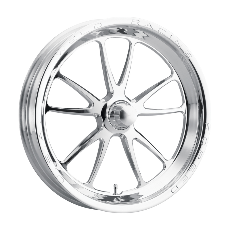 Polished Weld Full Throttle Frontrunner 15x3.5 forged wheel with Anglia spindle and 1.75 bolt pattern, non-BL design.