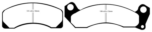 EBC red performance front brake pads for Ford Country Squire 1987-1991 5.0 V8, designed for improved braking performance