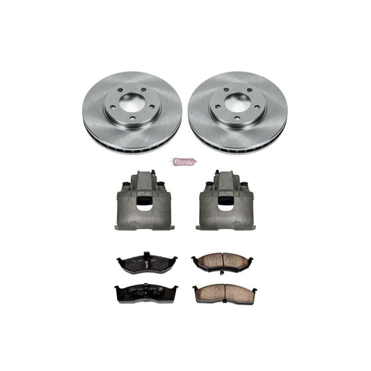 PowerStop OE brake kit with front calipers for 1996 Chrysler Town and Country, featuring brake rotors and hardware.