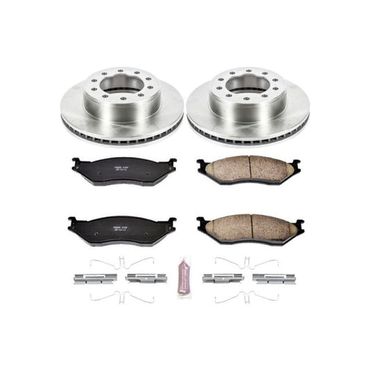 PowerStop OE brake rotors for Ford F-550 Super Duty front brake kit, showing the new disc brake rotors with vented design.